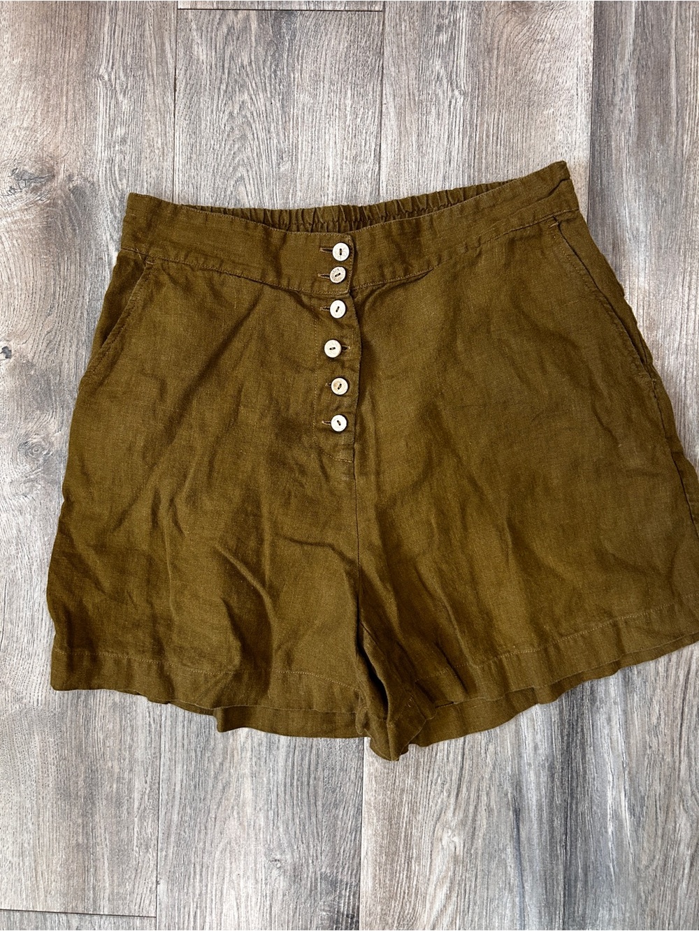 Magic Linen Loose Fit Linen Cortina Shorts Olive Green Size L